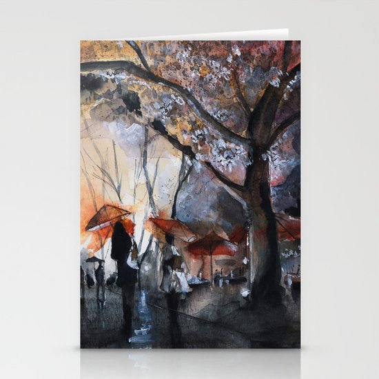 Watercolor painting - Autumn rain - Stationery Cards