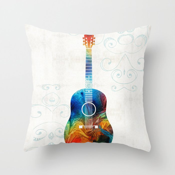 Colorful Guitar Art by Sharon Cummings Throw Pillow