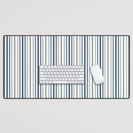 Navy Blue and Sage Green Thin Stripes Desk Mat