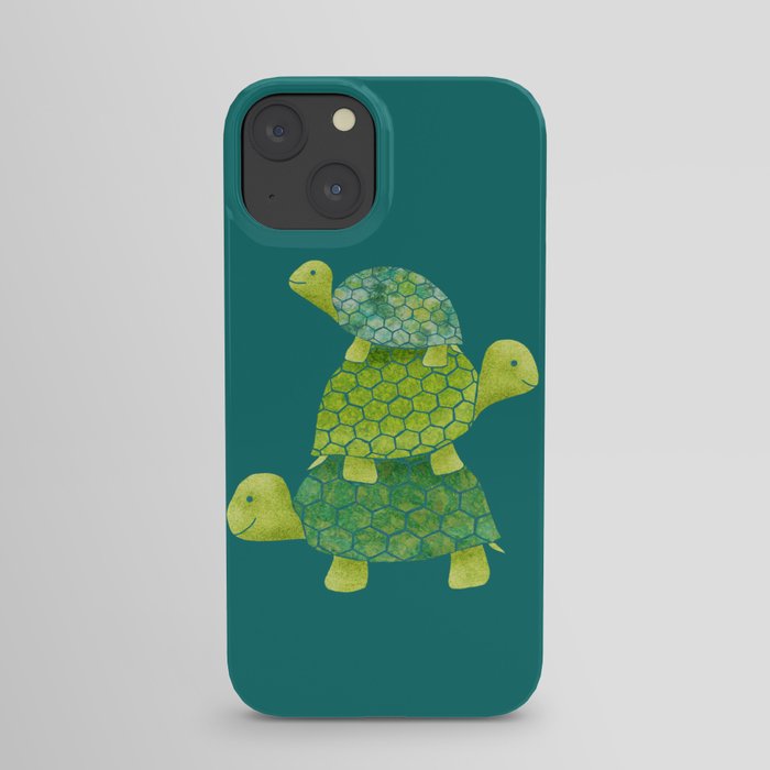 Turtle Stack Family in Teal and Lime Green iPhone Case