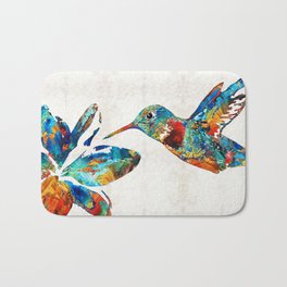 Colorful Hummingbird Art by Sharon Cummings Bath Mat
