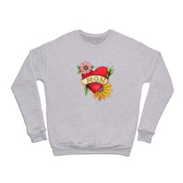 Mom Heart Tattoo Watecolor with Flowers Crewneck Sweatshirt
