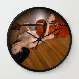 0149-JC Nude Cellist with Her Cello and Bow Naked Young Woman Musician Art Sexy Erotic Sweet Sensual Wall Clock
