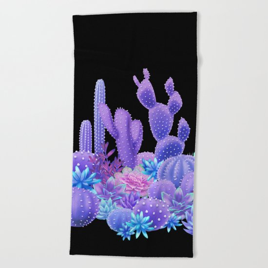 Ultraviolet cacti and succulents. Beach Towel