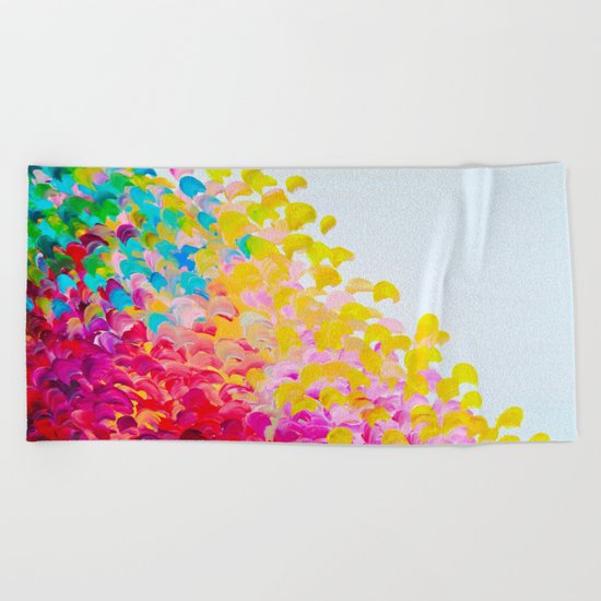CREATION IN COLOR - Vibrant Bright Bold Colorful Abstract Painting Cheerful Fun Ocean Autumn Waves Beach Towel