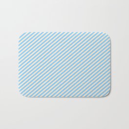 [ Thumbnail: Beige and Light Sky Blue Colored Stripes/Lines Pattern Bath Mat ]