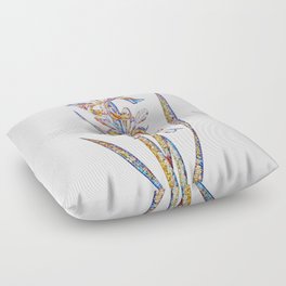 Floral Yellow Banded Iris Mosaic on White Floor Pillow