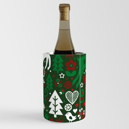 Classic Christmas Elements and Colors Red, White and Green Pattern Wine Chiller