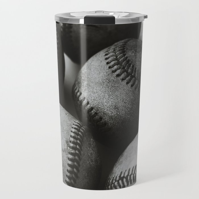 Old Baseballs in Black and White Travel Mug