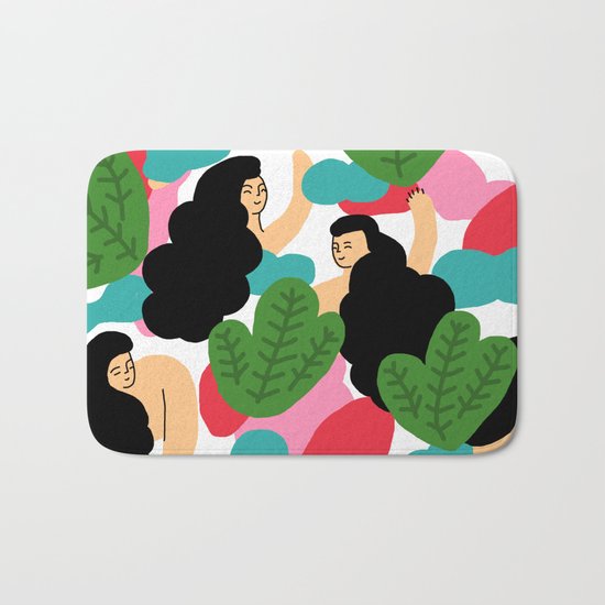 Girl Pattern Leaf Bath Mat