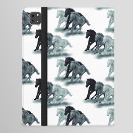 seamless pattern of three running gray horses iPad Folio Case