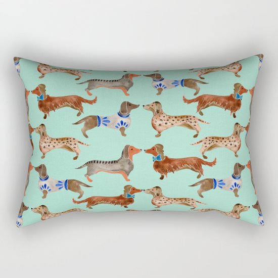 Dachshunds on Blue Rectangular Pillow