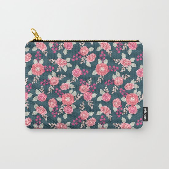 Ranunculus gardener garden floral flowers boho navy pink pastel cute pattern dorm college trendy Carry-All Pouch