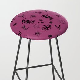 Magenta And Black Silhouettes Of Vintage Nautical Pattern Bar Stool