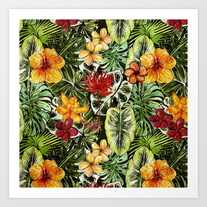 Tropical Vintage Exotic Jungle Flower Flowers - Floral watercolor pattern Art Print