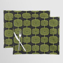 Mid Century Modern Atomic Rings Pattern Black and Chartreuse Placemat