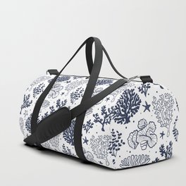 Navy Blue Coral Silhouette Pattern Duffle Bag
