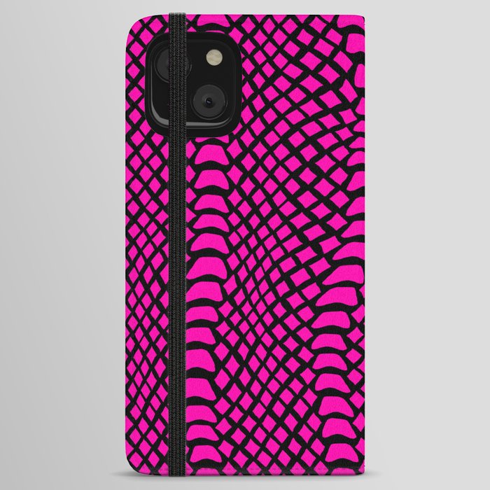 Neon Pink Snake Skin Pattern iPhone Wallet Case