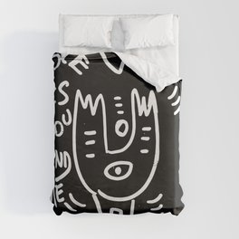 Love is You and Me Street Art Graffiti Black and White Duvet Cover