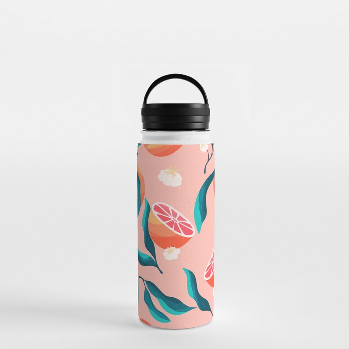 Seamless pattern with hand drawn oranges and floral elements VECTOR Water Bottle