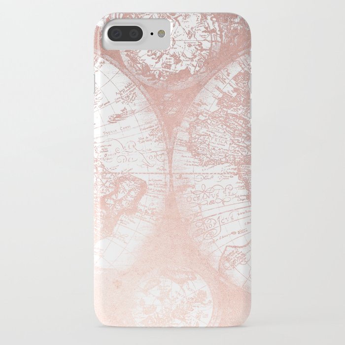 Rose Gold Pink Antique World Map by Nature Magick iPhone Case