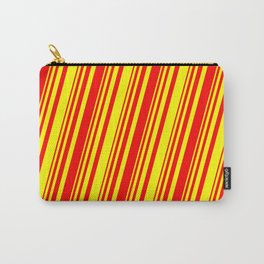 [ Thumbnail: Red and Yellow Colored Lined/Striped Pattern Carry-All Pouch ]
