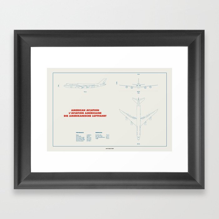 Boeing 747 plane technical drawing Framed Art Print