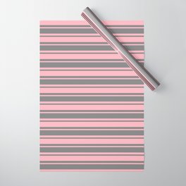 [ Thumbnail: Grey and Light Pink Colored Lines Pattern Wrapping Paper ]