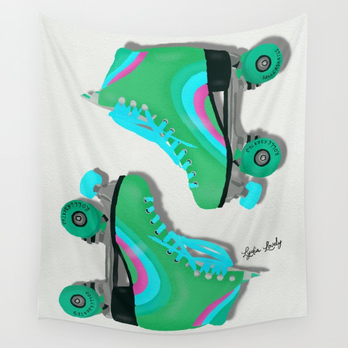 Green roller skates- white transparent background Wall Tapestry