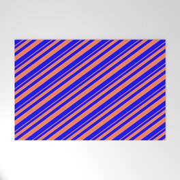 [ Thumbnail: Coral & Blue Colored Striped Pattern Welcome Mat ]