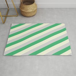 [ Thumbnail: Beige, Light Grey & Sea Green Colored Lined Pattern Rug ]