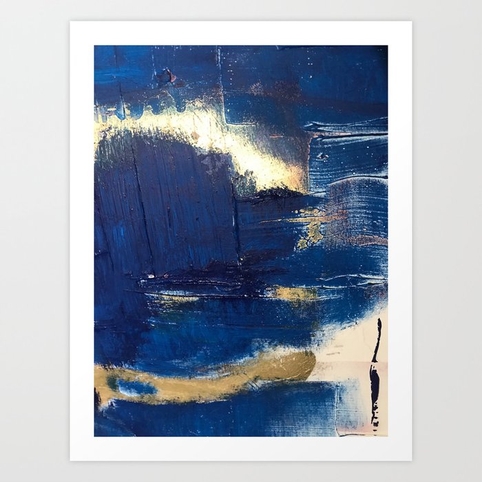 Halo [2]: a minimal, abstract mixed-media piece in blue and gold by Alyssa Hamilton Art Art Print