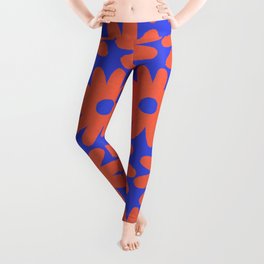 Crayon Flowers 3 Cheerful Smudgy Floral Pattern in Coral and Bright Blue Leggings