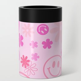 Retro Smiley Flower Print Can Cooler