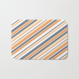 [ Thumbnail: Slate Gray, Bisque, Brown & White Colored Stripes/Lines Pattern Bath Mat ]