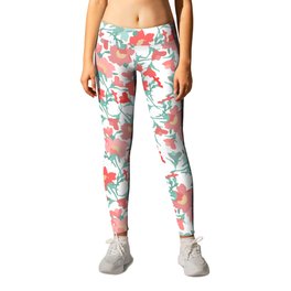 coral pink and mint green evening primrose flower meaning youth and renewal  Leggings