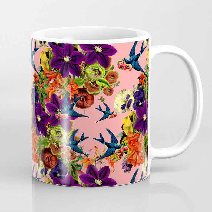 Vintage Swallow Floral Pink Coffee Mug
