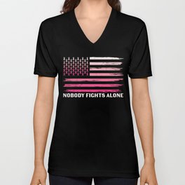 Nobody Fights Alone Breast Cancer Awareness V Neck T Shirt