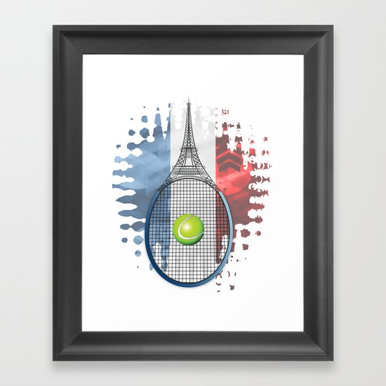 Racquet Eiffel Tower with French flag colors in background Framed Art Print