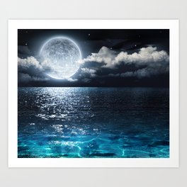 Full Moon over Ocean Art Print