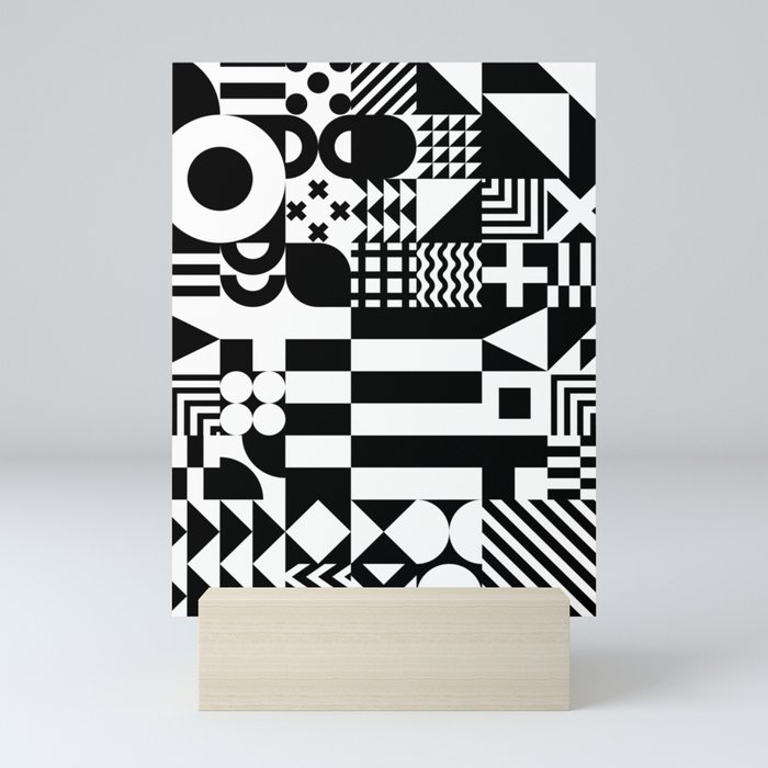 Geometric Shapes | Retro Bauhaus Pattern | Black & White Edition Mini Art Print