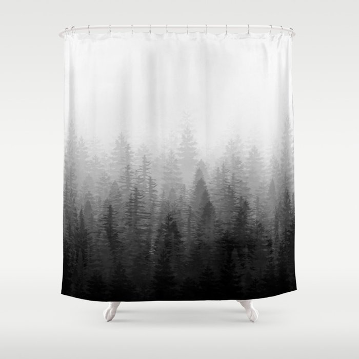 Into The Misty Nature - Black & White Shower Curtain