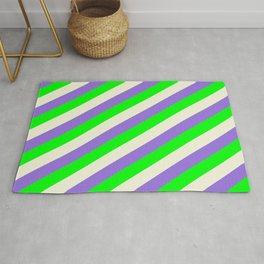 [ Thumbnail: Purple, Lime, and Beige Colored Lines/Stripes Pattern Rug ]