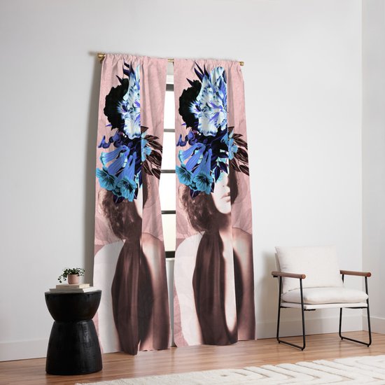 Floral Woman Vintage Blue And Pink Rose Gold Blackout Curtain By