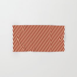 [ Thumbnail: Dark Red & Tan Colored Stripes Pattern Hand & Bath Towel ]