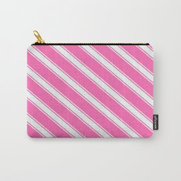 [ Thumbnail: Hot Pink and Mint Cream Colored Striped/Lined Pattern Carry-All Pouch ]