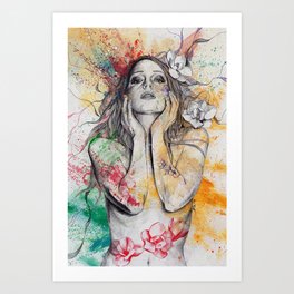 The Withering Spring I | nude tattoo woman portrait Art Print