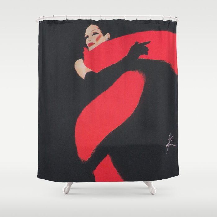 Red Scarf Vintage Fashion Poster Shower Curtain By Vintagevault