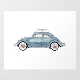 Light Blue Vintage Car Art Print