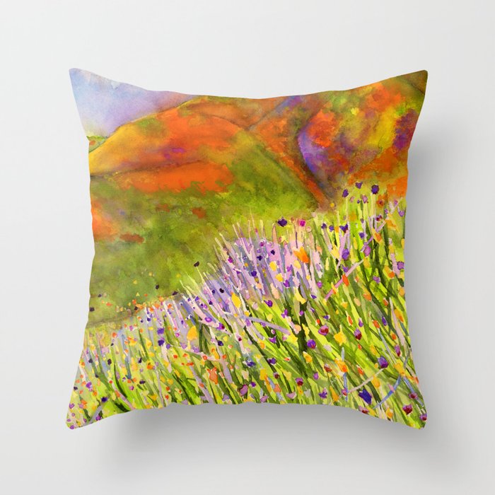SuperBloom Watercolor Painting Throw Pillow